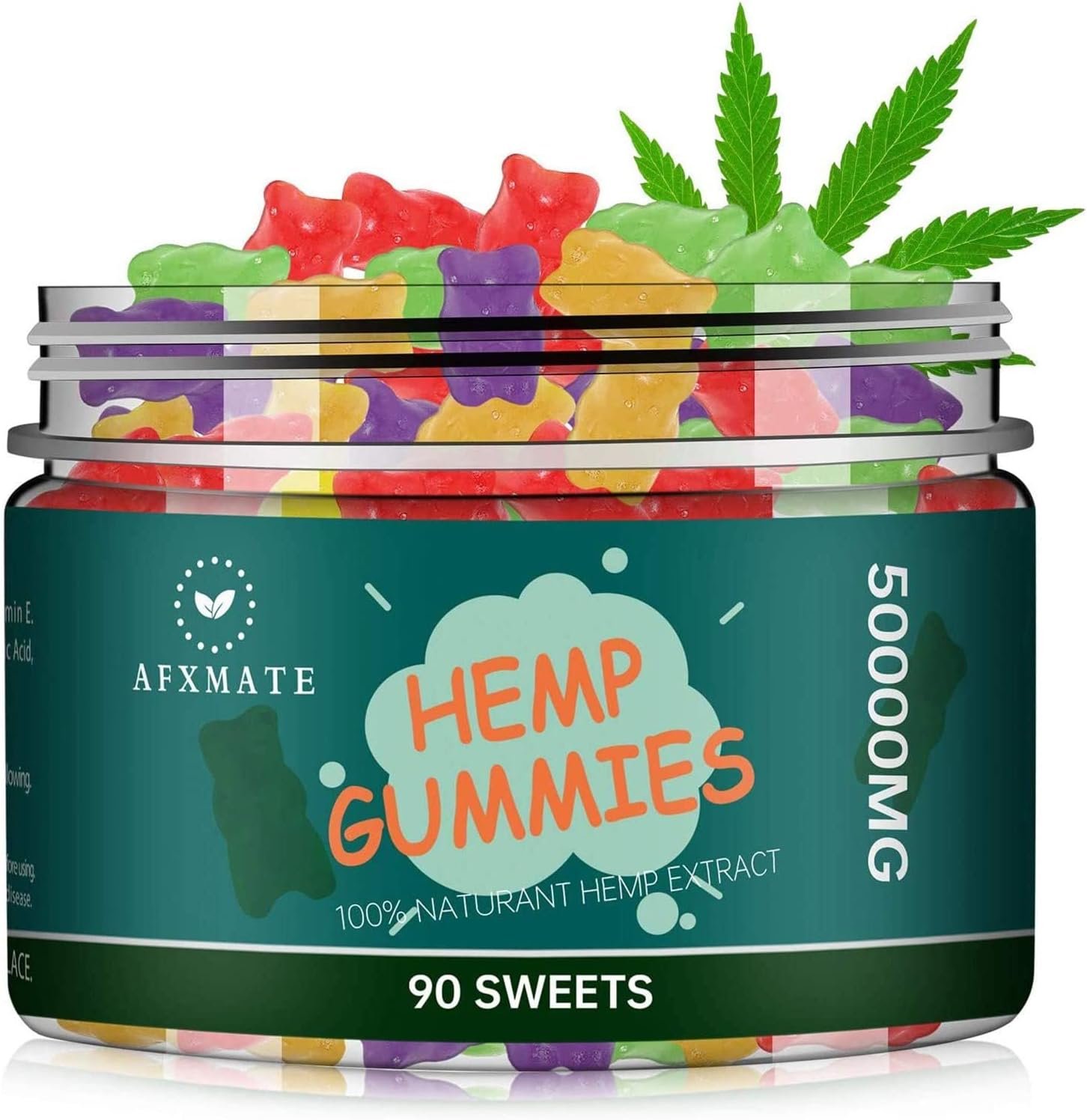 Afxmate hemp gummies bottle with mixed fruit gummies displayed on white background